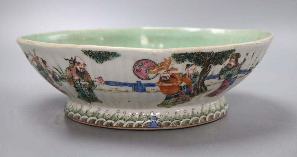 A Chinese famille rose lozenge bowl, length 26cm